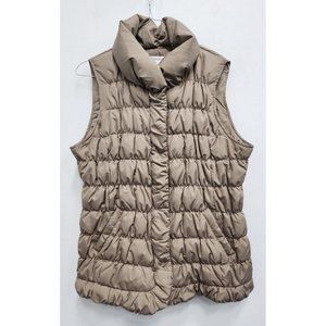 Coldwater Creek Womens Puffer Vest Size Medium Tan Quilted Down Feather Filled